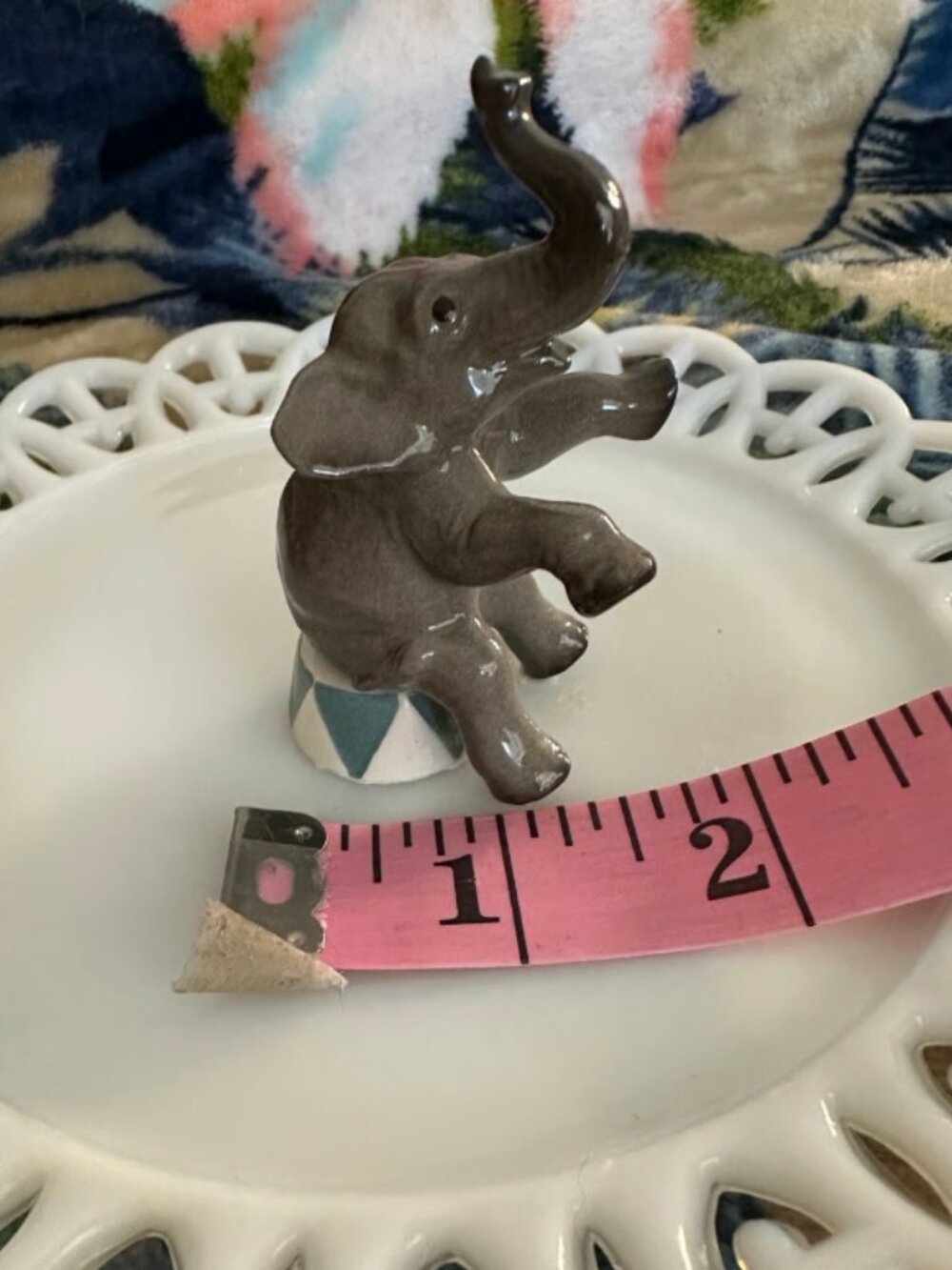 Cake Decor,, tiny ceramic Circus Elephant; Fairy Garden, shadow Box,